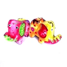 Hot Sale! 2 Pcs Papier Mache Elephant Handmade Art Figurine animal Collection#D1