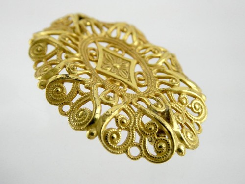Vintage Miriam Haskell Filigree Goldtone Metal Oval Shape Pin Brooch 5.3g - Picture 4 of 11