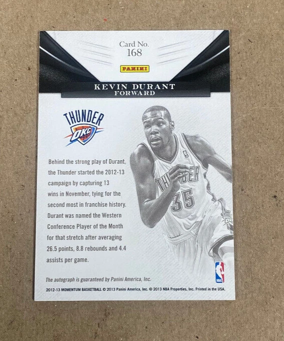 2012-13 Momentum Monumental Marks Kevin Durant on card auto #73/99 $399.99 - Image 2 of 2