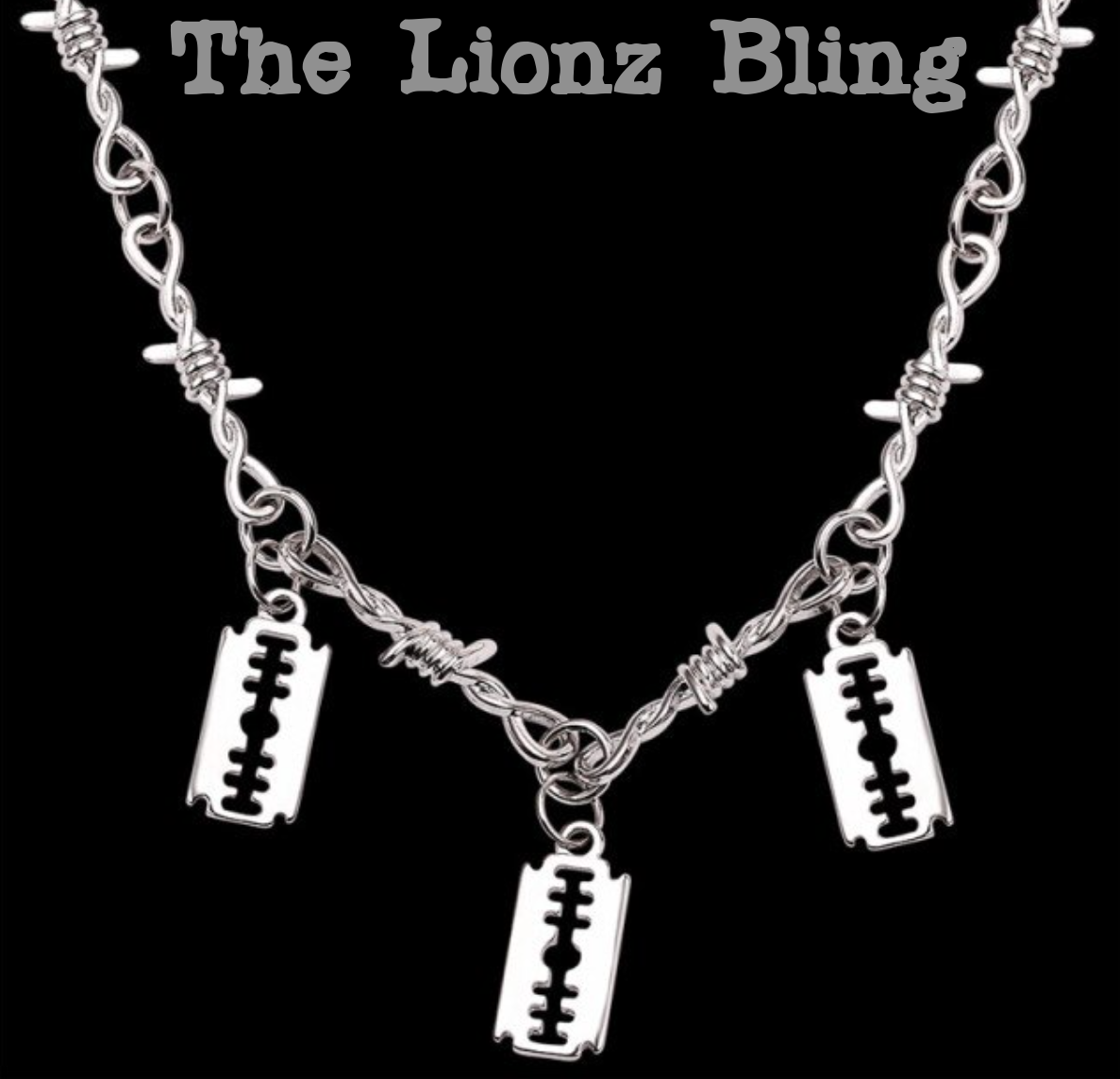 Punk Rock Emo Goth Silver Barbed Wire Chain & mini Razor