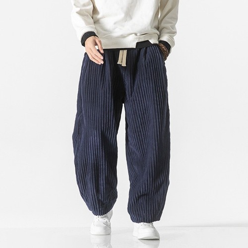 Herren Cord Baggy Hose Freizeit Lockere Passform Elastische Taille Weites Bein Hose Einfarbig - Bild 16 von 28