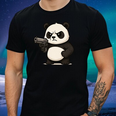 Mens Panda Gun Print Cotton T-Shirt Size XS to 5XL