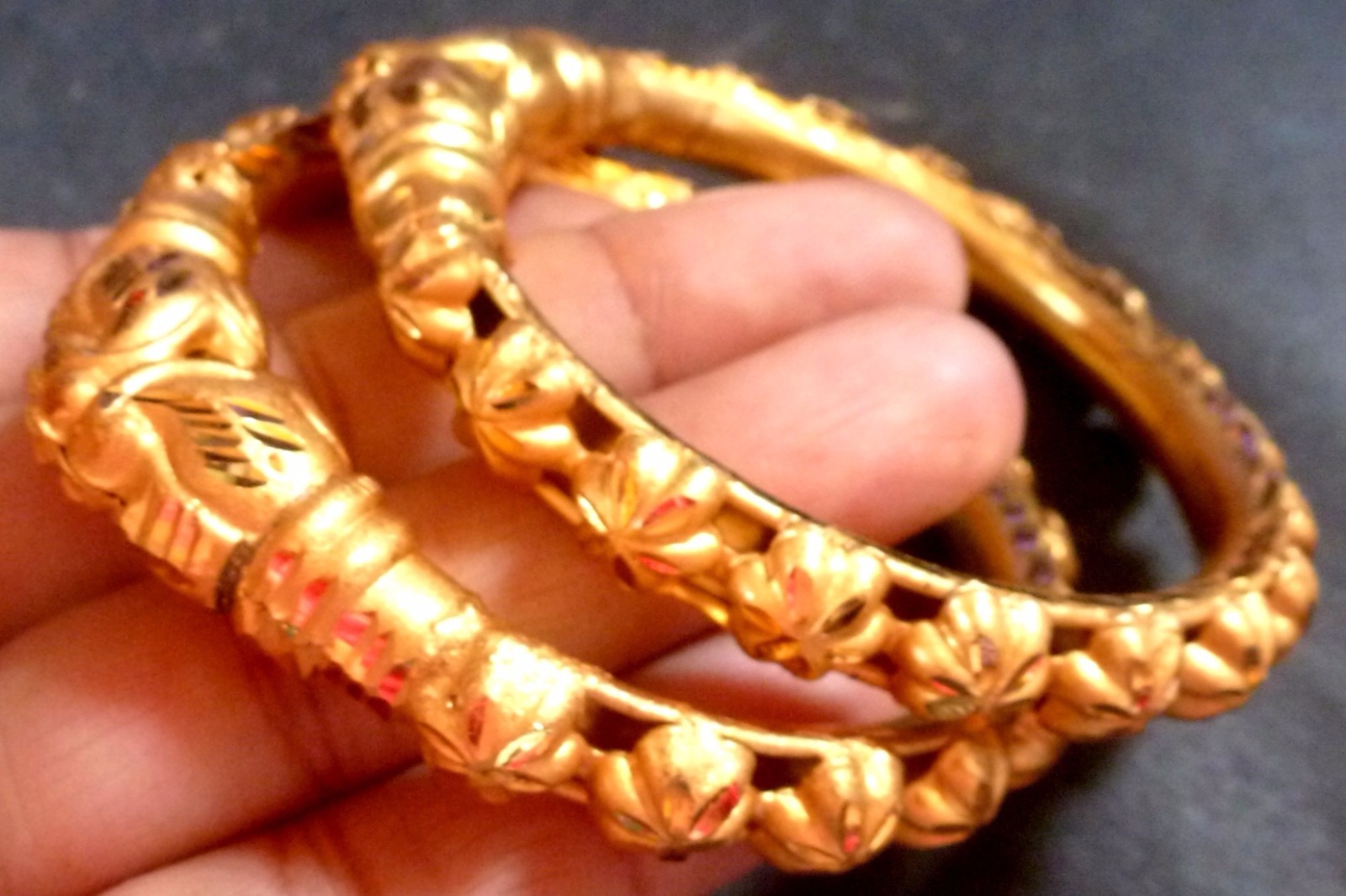 1 Pair 22K Gold Plated Indian Bangles Bala Churi Bracelet All Purpose 2