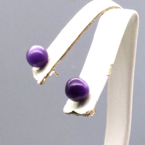Purple Moonglow Stud Earrings, Minimalist Shimmer Lucite Beads - Picture 3 of 4