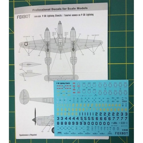FOXBOT 48-030 Scale 1:48 Decals Stencils for P-38 Lightning for scale model kit - Picture 19 of 24