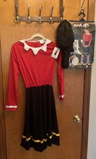VINTAGE OLIVE OYL COSTUME FUN WORLD 1996 SMALL DRESS  WIG FROM POPEYE HALLOWEEN