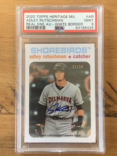 2020 Topps Heritage Minors Adley Rutschman Real One Auto White Border #/50 PSA 9
