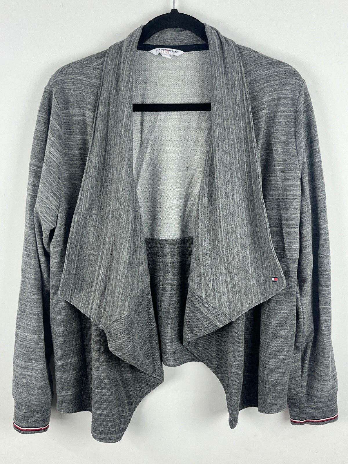 Tommy Hilfiger Sweater Cardigan Size L Gray Long Sleeve Collared Open Cotton Vis