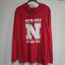 ANVIL Men's Size S Red Nebraska Cornhuskers Print Lightweight Hoodie T-Shirt