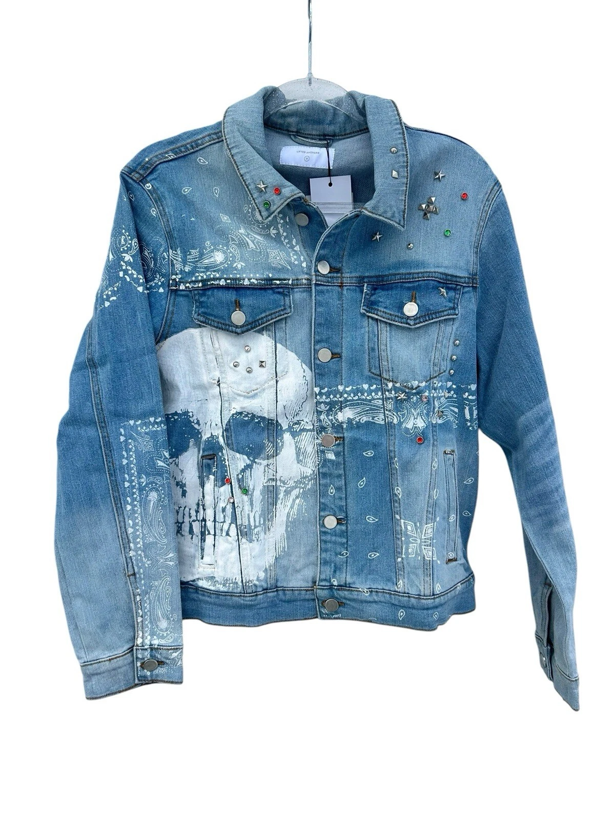 LIFTED ANCHORS Denim Jacket Men’s Medium Blue Button Skull NWT