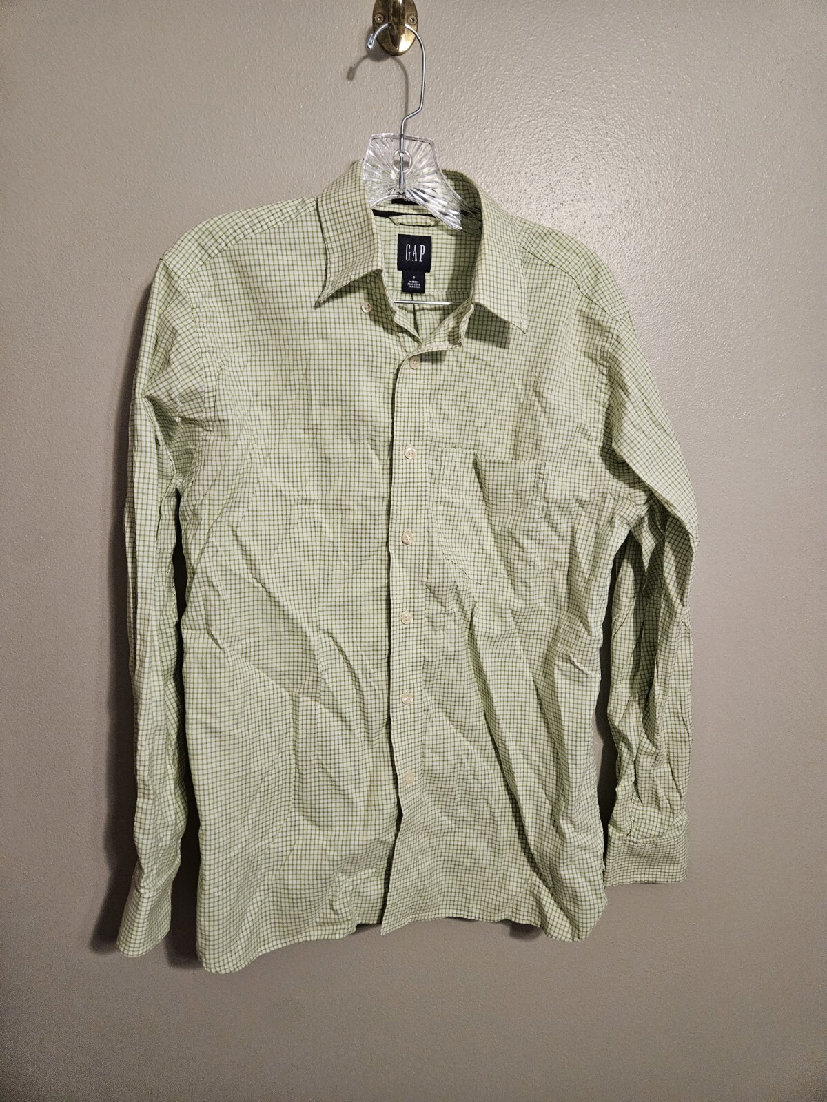 Gap Shirts Men’s Green And White Small Plaid Button Up Classic Fit Top Size S