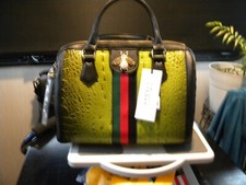 Sage Green Faux Croc Large Bee Striped Boston Bag Nwt