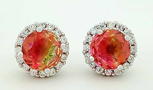 LAB CREATED 3.26 Cts TOURMALINE & WHITE SAPPHIRE STUD EARRINGS .925 Silver -NWT - Picture 3 of 5