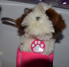 Nintendogs Plush Stuffed Dog W/ Pink Carrier Brown  White Puppy Nintendo 2010