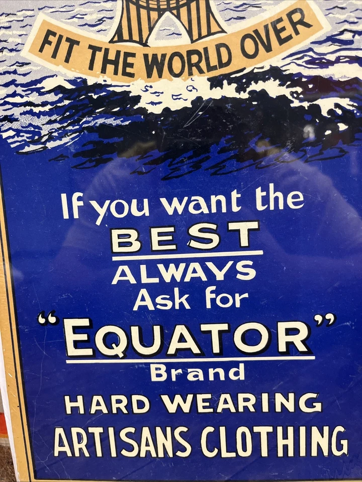 MONOS VINTAGE MARCA ECUATOR C. 1930 LETRERO TIENDA DE ROPA DENIM OCÉANO NÁUTICO Foto 4 de 4