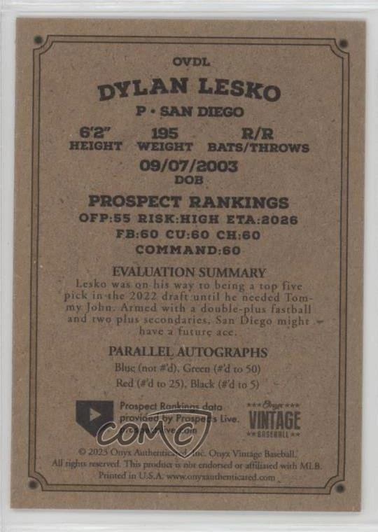 2023 Onyx Vintage Dylan Lesko #OVDL - Image 2 of 2