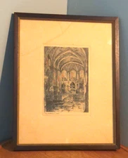 1917 "The Cathedral Altar" Etching Print, Framed 9" x 11.5" by W.A. Bouguereau..