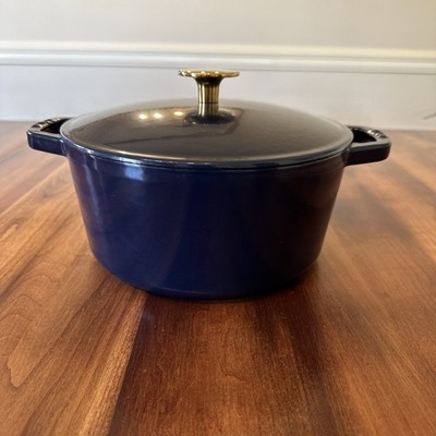 Kana Milo 5.5qt Classic Dutch Oven Enameled Cast Iron navy blue Gold Knob