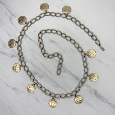 Vintage Gold Tone Coin Chain Belt Napoleon Charms - Extra Small/Small XS/S 