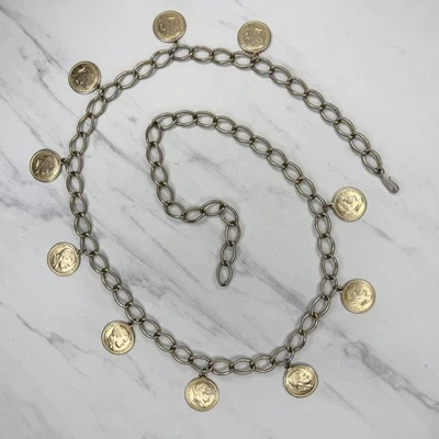 Vintage Gold Tone Coin Chain Belt Napoleon Charms - Extra Small/Small (XS/S) - image 1 of 4