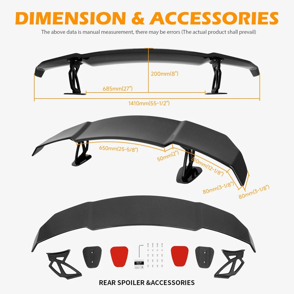 Labio de ala de carreras de 55" estilo carbono para Mercedes Benz C300 C200 W205 W204 C63 Foto 2 de 4