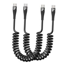 Coiled USB C to C Cable 100W for Car, Coiled USB C Cable for iPhone 3FT Black
