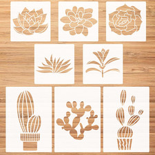 Cactus Stencils Set,8 Pieces Succulent Plants Stencils,Resuable Templates for Pa
