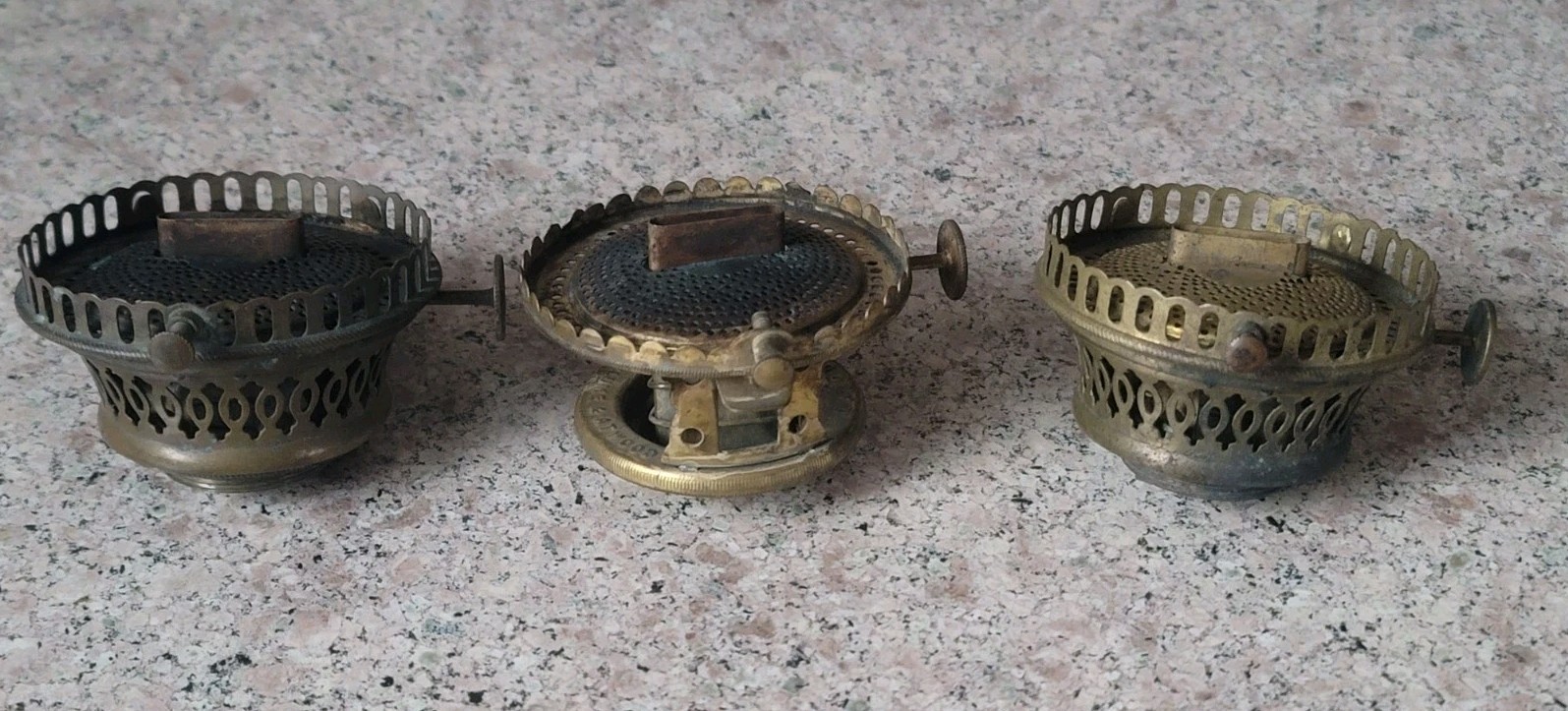 Lot Of 3 19th C. P&A Set Screw Oil Kerosene Lamp Burners LOOK! Parts Unique