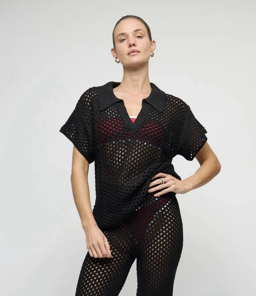 Top Polo MINKPINK Gayla Manga Corta Crochet - Negro Talla Mediana Nuevo sin Etiquetas Foto 2 de 4