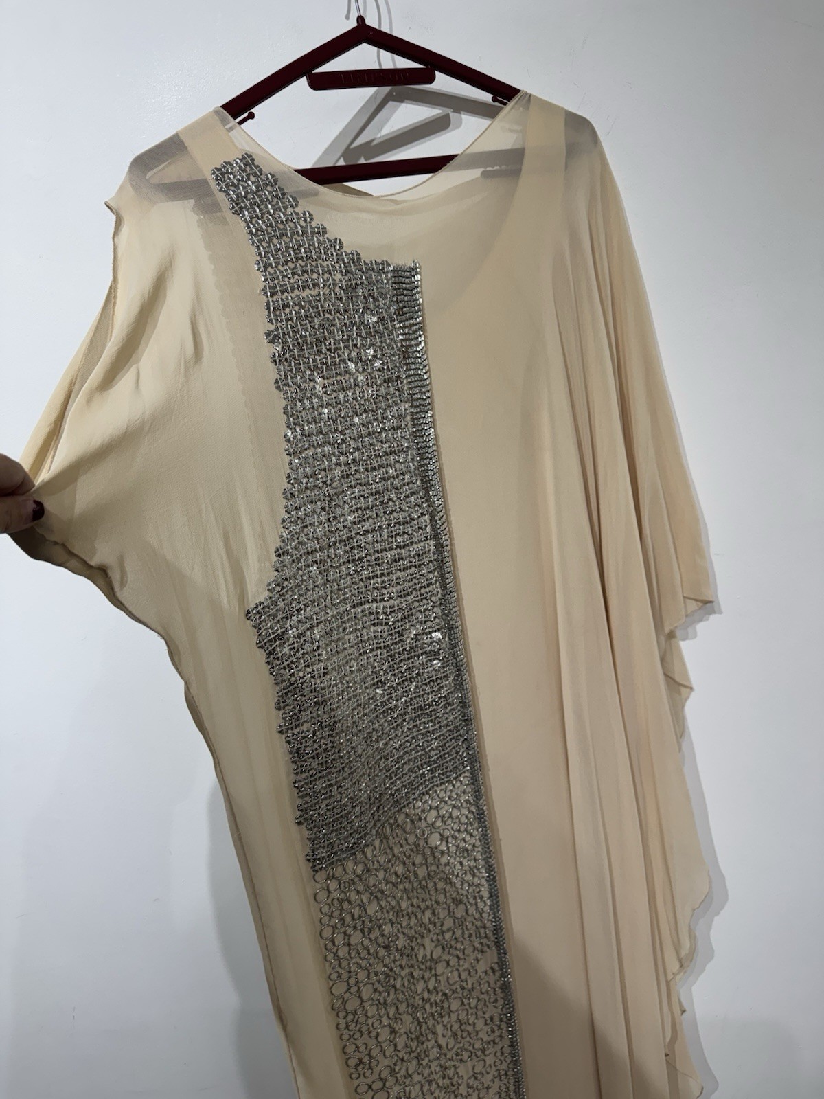 Zara Atelier Dress Size M/L Chain Cream Nude Silver image 3