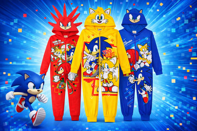 Sonic The Hedgehog Jungen Mädchen 1-Einteiler-Schlafanzug mit Kapuze, 4-14 Jahre