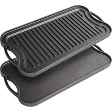 Large Cast Iron Reversible Griddle Plate Non Stick BBQ Grill Pan Double Sided