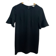 LOFT Black Short Sleeve Shift Dress Flutter Sleeves 0 Mini Career