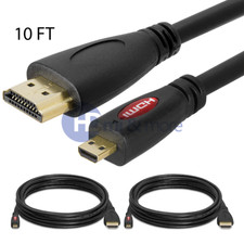Micro HDMI 10FT to HDMI Cable Male to Male Cell Phone HTC EVO 4G - LOT of 2