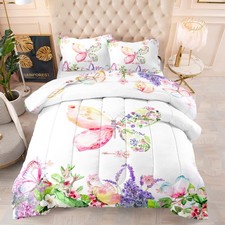 Butterfly Comforter Set - Twin Size, Floral Butterfly Bedding Set for Girls, ...