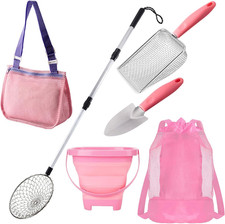 6 PCS Shark Tooth Sifter Beach Shell Collecting Bag Set, Mesh Shovel Shell Bags