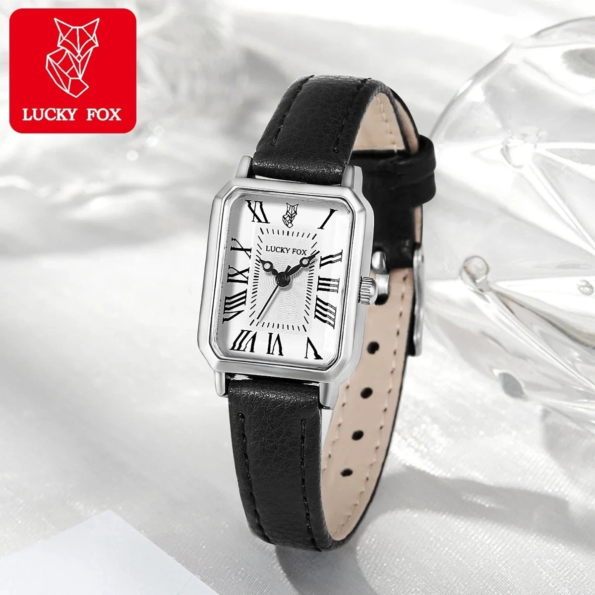Fashion Rectangle Quartz Wrist Watch for Women Leather Strap Roman Dial Casual