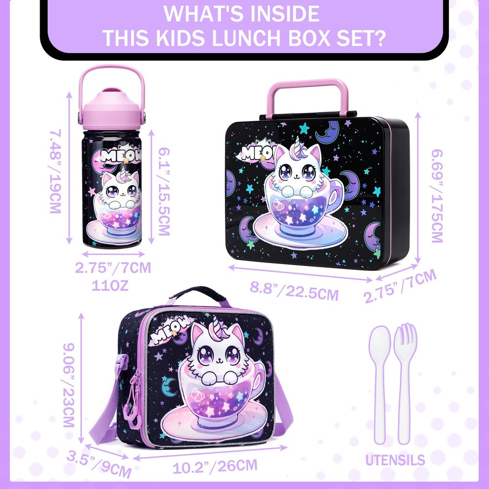 Insulated Kids Lunch Box with Bento Container and Water Bottle