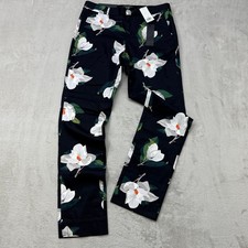 Banana Republic Ryan Pants Women's 2 Navy Blue Magnolia Floral Mid Rise Straight