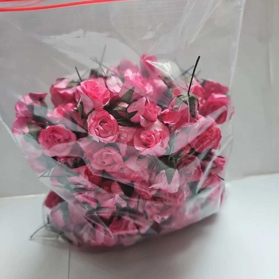 Handmade Tiny Paper Pink Roses 20mm Craft Project 7 Ounces Art Decor Displays - Image 3 of 4