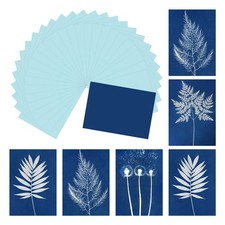 Cyanotype Paper, 32 Sheet Sun Print Paper Kit Light Blue Crafts Paper 8.3x5.8"