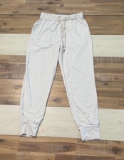 Yoga Beige Jogger Pants Polyester Spandex Drawstring Elastic Waist Tapered  