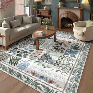 Floral Boho Washable Area Rug for Bedroom, Large Botanical Living Room Rugs 8x10