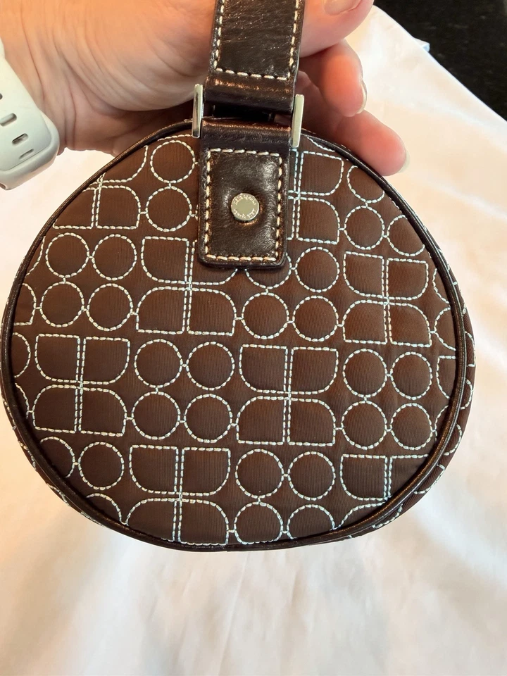 复古 Kate Spade Dot Noel Baguette 圆形单肩包棕色和青蓝色 — 第 4/4 张图片