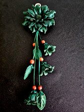 Handmade Green Floral Beaded Keychain with Flower and Tassel Accessories