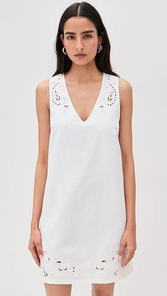 white embroidered homecoming dress White Embroidery Sleeveless Callahan Dress