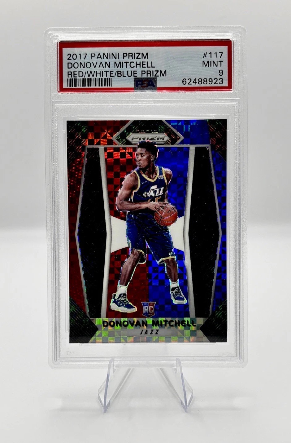 2017-18 Panini Prizm - Donovan Mitchell #117 Red White & Blue Prizm (RC) PSA 9