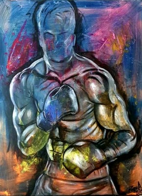Powerful Original Boxing Painting   Modern Sports Art on Canvas   Unique Wall...