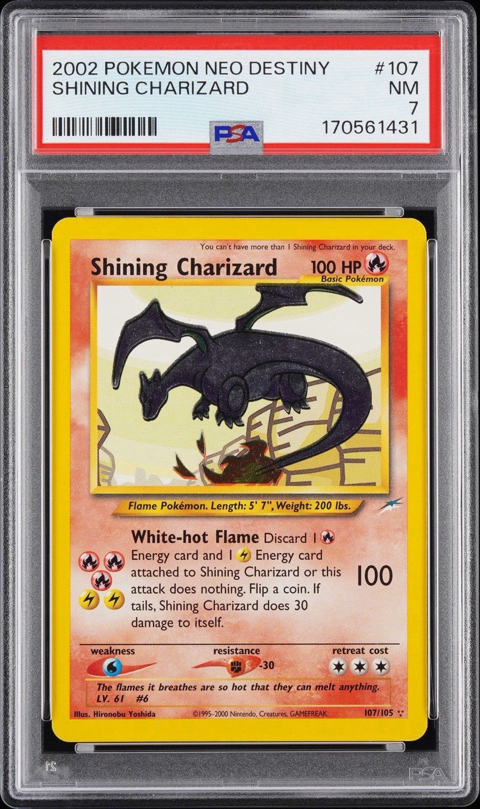 Shining Charizard 107/105 Neo Destiny Holo PSA 7 Graded English 2002