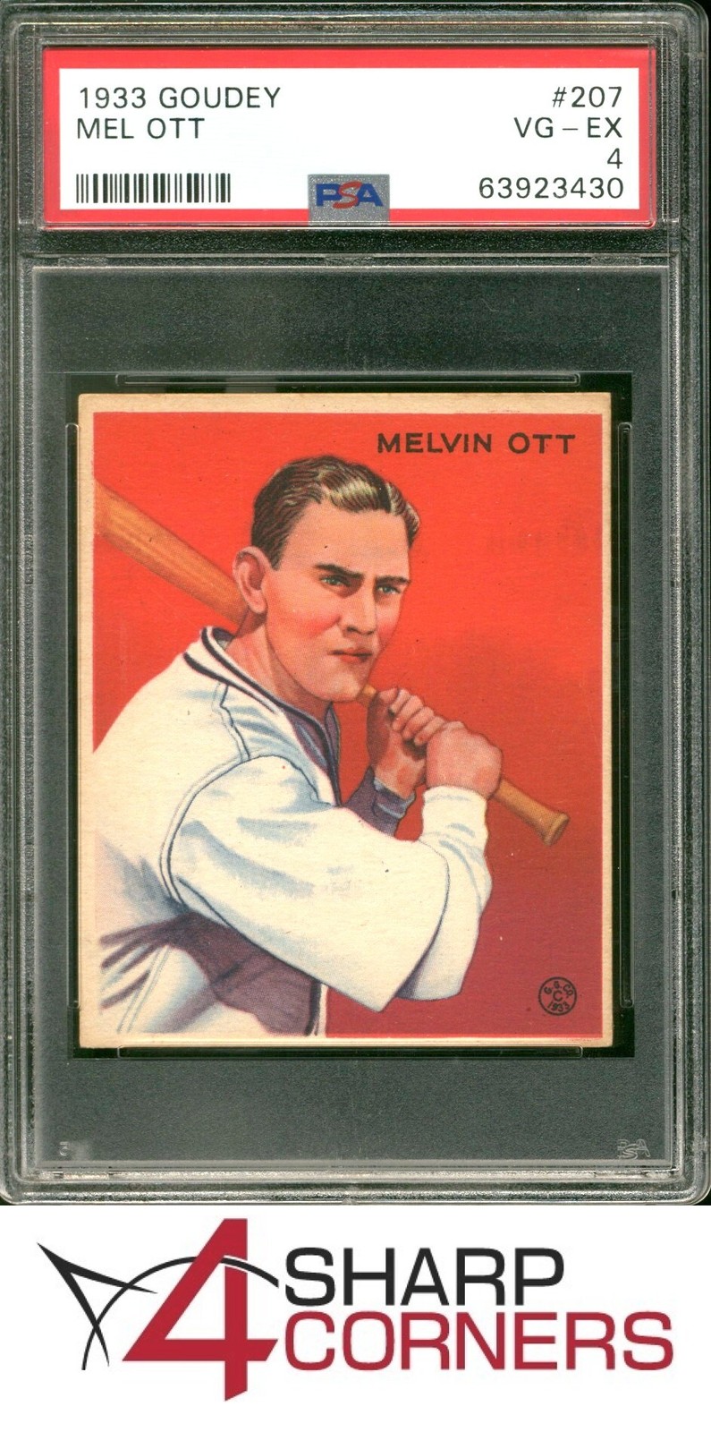 1933 GOUDEY #207 MEL OTT RC GIANTS HOF PSA 4 view 1